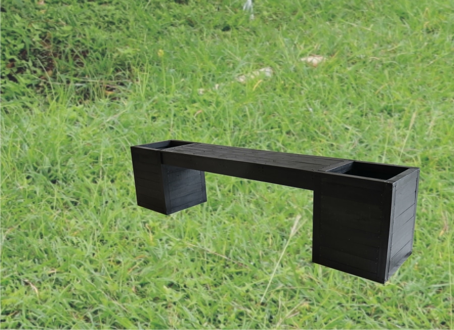 3-Seater Bench with 2 Cuboid Planters