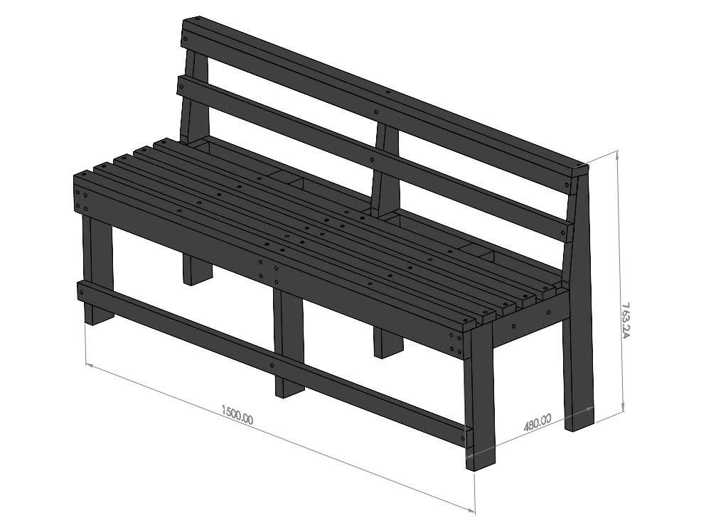 3-Seater Bench with Back Support