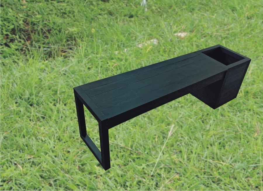 3-Seater Bench with Cuboid Planters