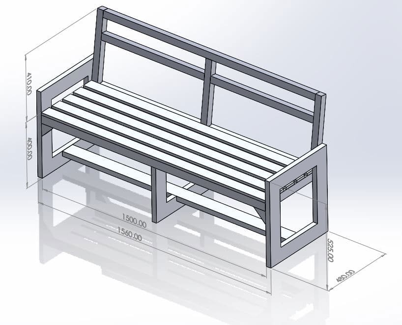 3-Seater Bench with Low Back-Rest and Arm-Support