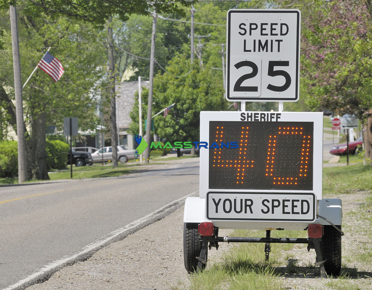 A device measures the speed of cars going too fast.